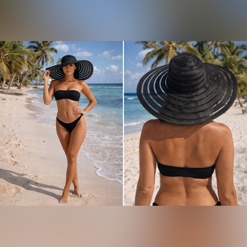 ☀️ Wide Brim Black Straw Sun Hat | Beach Glam | Resort Chic ☀️